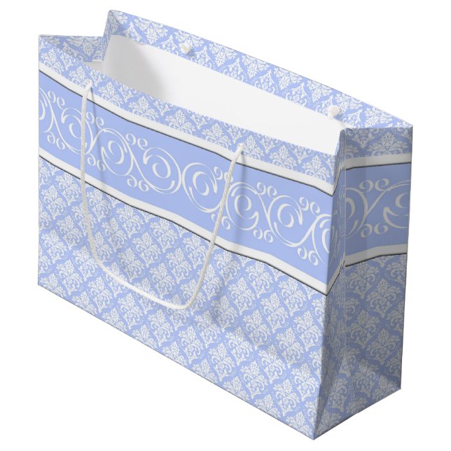 Gift Bag - Wedgewood Blue Damask (Front Angled)