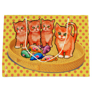 Gift bag with cute kittens polka dot design