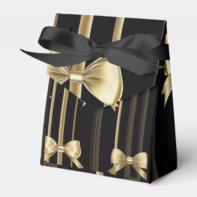 Gift Bag with Lid and Golden Bow - Black Base Favour Box (Front Side)