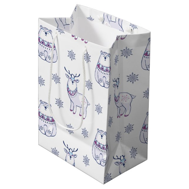 Gift Bag with Polar Bears and Reindeers (Front Angled)