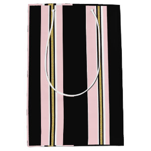 Gift Bags Pink White Gold Black Stripe