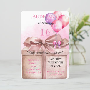 Gift Balloons Bow 16th Birthday Invitation