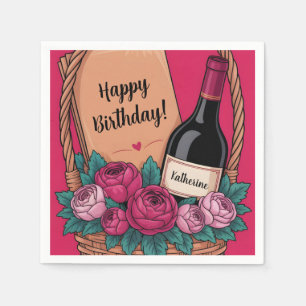 Gift Basket with Wine, Roses, and Custom Name Napkin