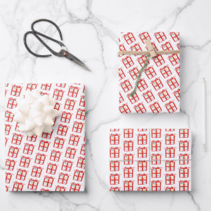 Gift Bow Doodle CHRISTMAS Holiday Red White Wrapping Paper Sheet