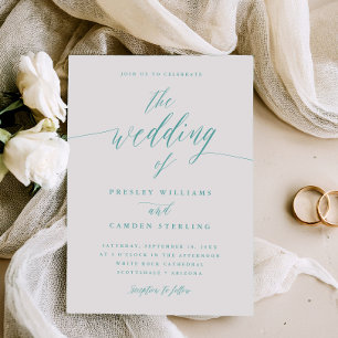 Gift Box Blue Wedding Calligraphy Invitation 