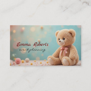 Gift box gold balloons confetti Cute plush teddy Business Card