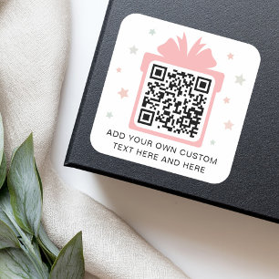 Gift box present with stars QR code pink white Square Sticker