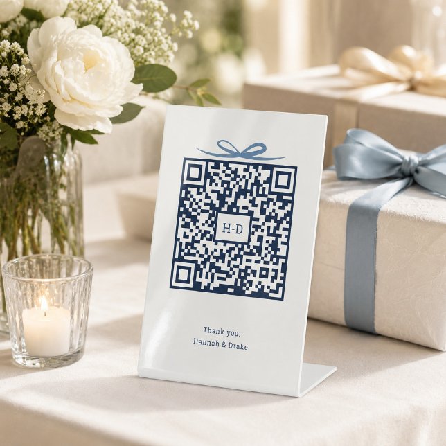 Gift Box QR Code Wedding Registry & Cash Fund Pedestal Sign (Creator Uploaded)
