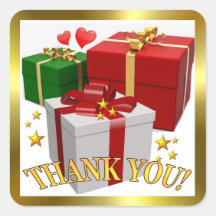Gift Boxes and Hearts Thank You Square Sticker