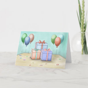 gift boxes with balloons  holiday card