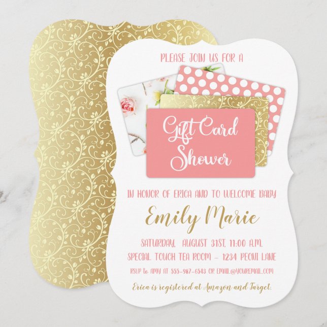 Gift Card Baby Shower Girl Pink and Gold (Front/Back)