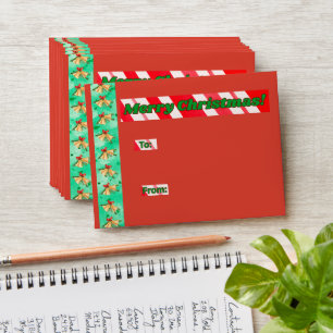Gift Card Envelope Christmas Gold Bells Red Stripe