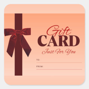 Gift Card Just For You - Peach Bow Thank You Card Square Sticker