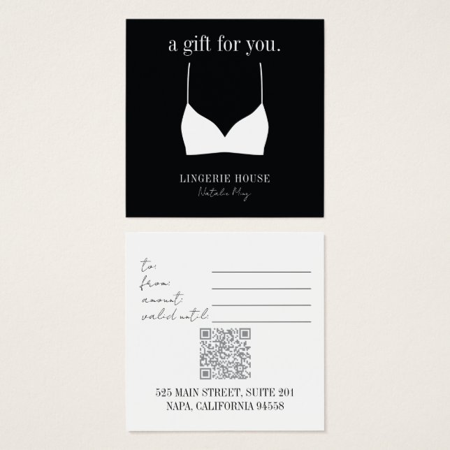 Gift Card Luxury Black White Lingerie Boutique (Front & Back)