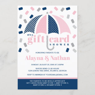 Gift Card Shower Invitation in Blue and Pink