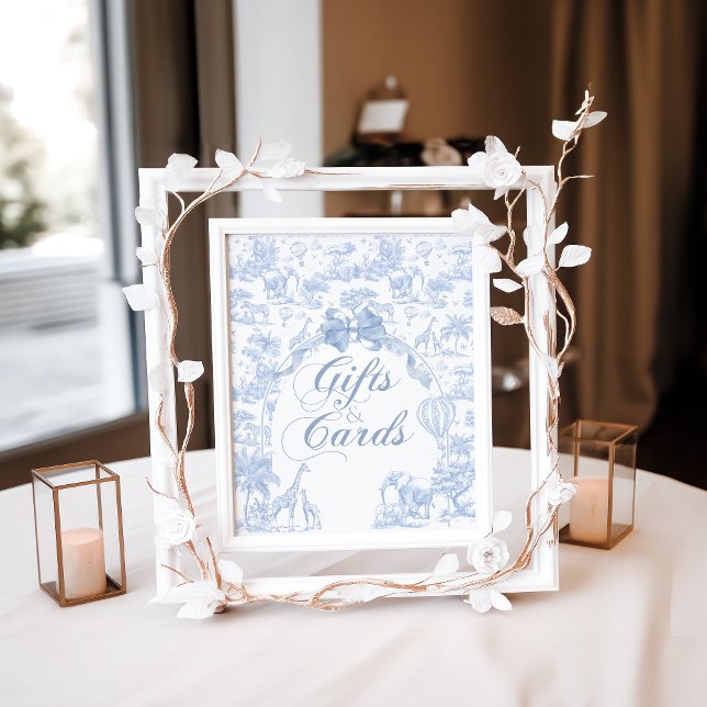 Gift Card Sig Blue Toile Safari Animal Baby Shower Poster (Creator Uploaded)