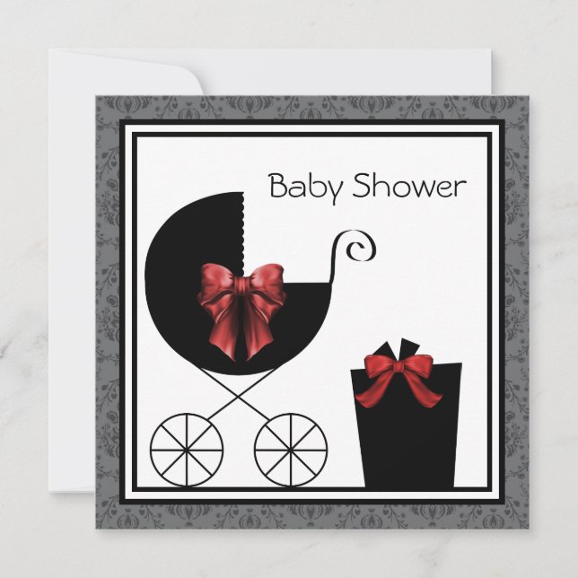 Gift Carriage Red Black Baby Shower Invitations (Front)