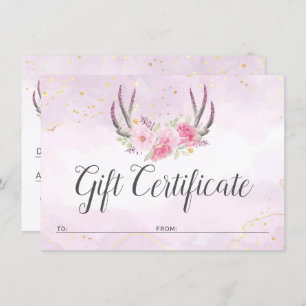 Gift Certificate Blush Pink Gold Antlers Chic Card