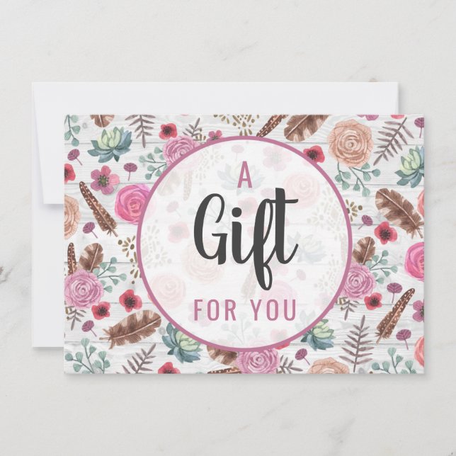 Gift Certificate Boho Chic Rustic Feather Arrow (Front)