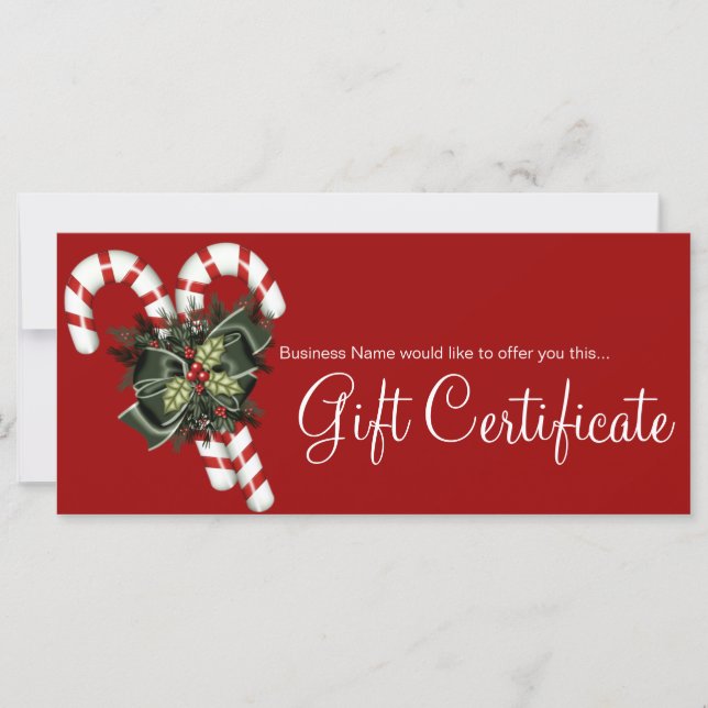 Gift Certificate Candy Canes & Dark Green Bow (Front)