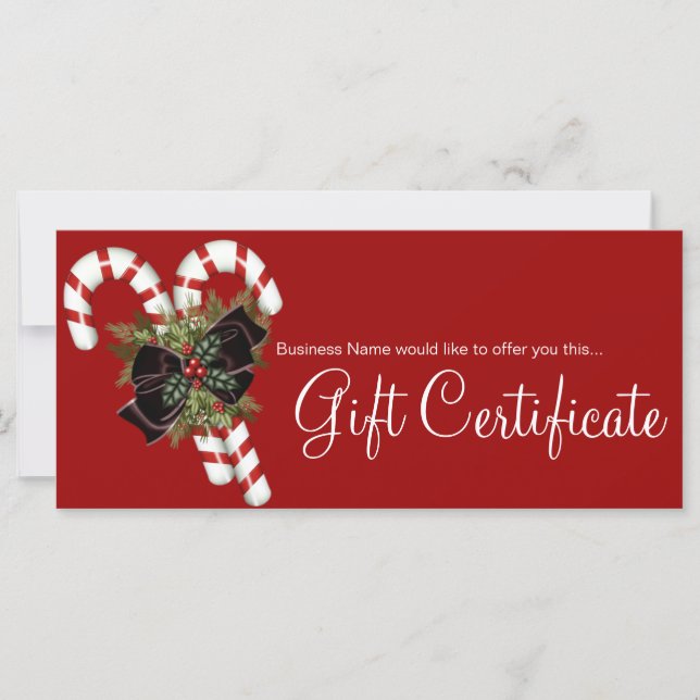 Gift Certificate Candy Canes & Dark Red Bow (Front)