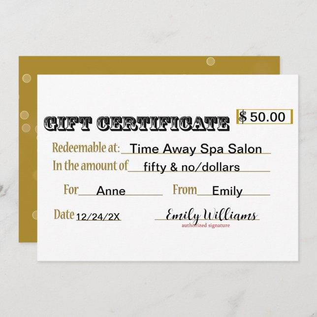 Gift Certificate Card (Front/Back)