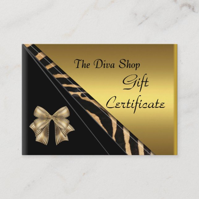 Gift Certificate Card Elegant Gold Black (Front)