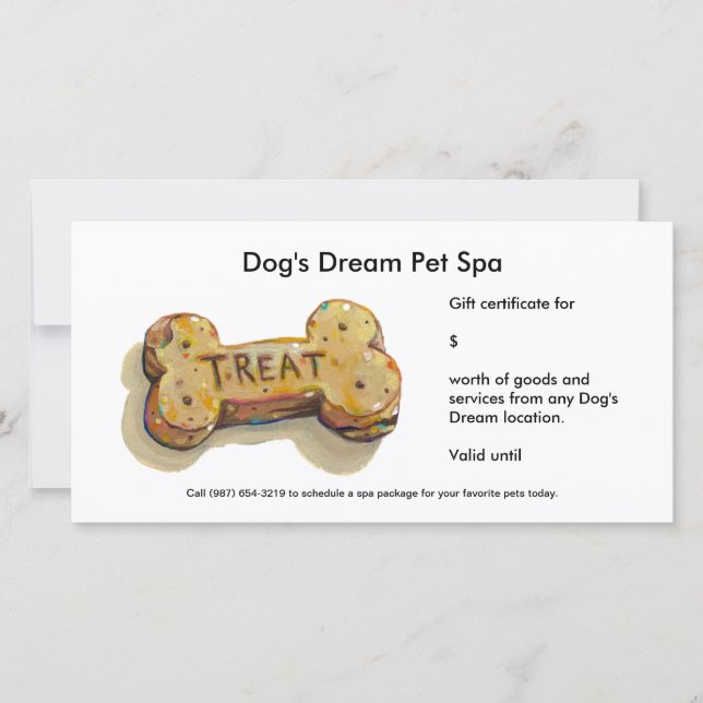 Gift certificate card for dog business groomer spa (Front)