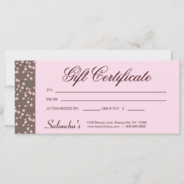 Gift Certificate Cherry Blossom Massage Salon Pink (Front)