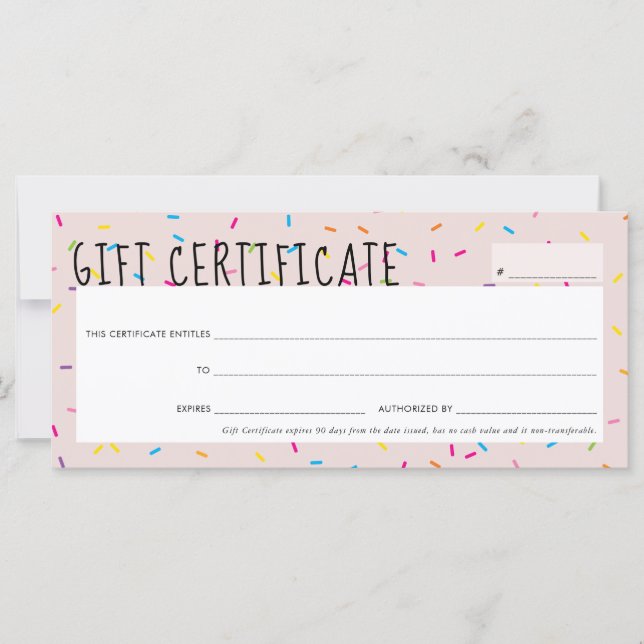 GIFT CERTIFICATE cute fun colourful sprinkles part (Front)