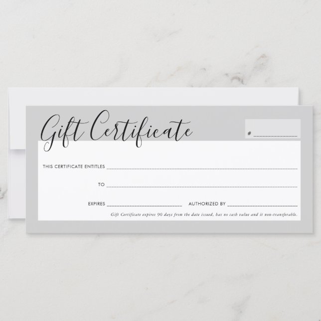 GIFT CERTIFICATE elegant chic pale grey rose gold (Front)