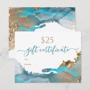 Gift Certificate Elegant Teal Gold Fluid Alcohol