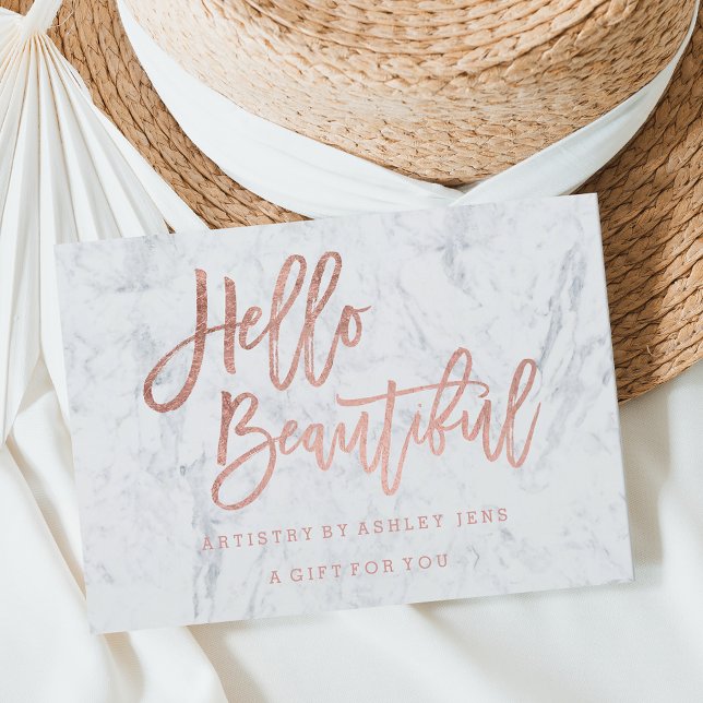 Gift certificate faux chic rose gold hello marble invitation (Creator Uploaded)