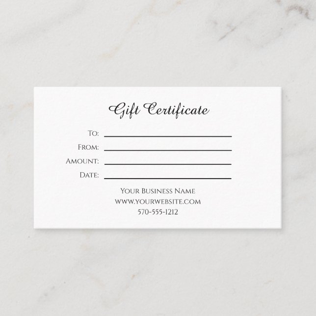 Gift certificate for any business or purpose (Front)