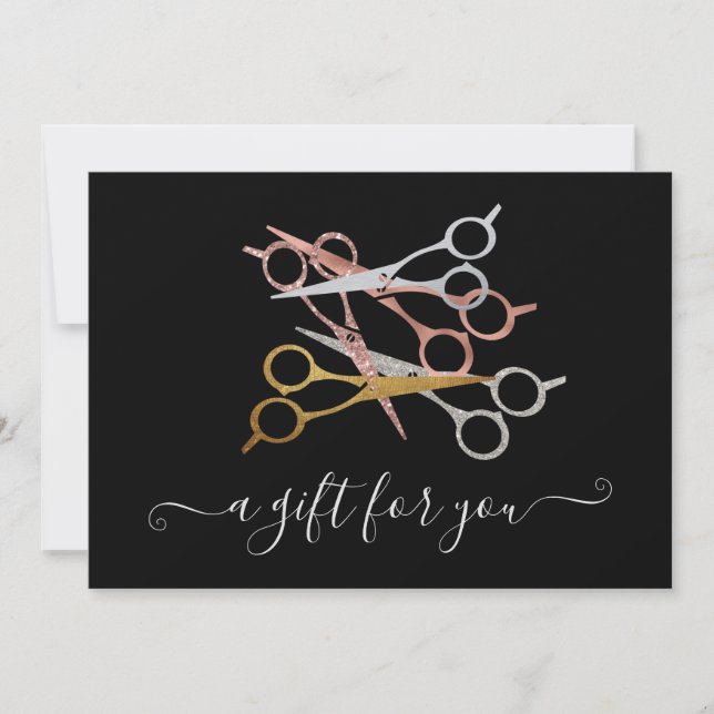 Gift Certificate Glitter Rose Gold Silver Scissors (Front)