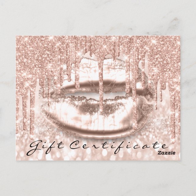 Gift Certificate Glitter Sparkly Kiss Lips Makeup Postcard (Back)