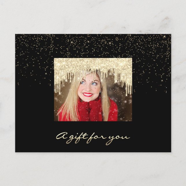 Gift Certificate Gold Drip Holidays Confetti Black Postcard (Front)