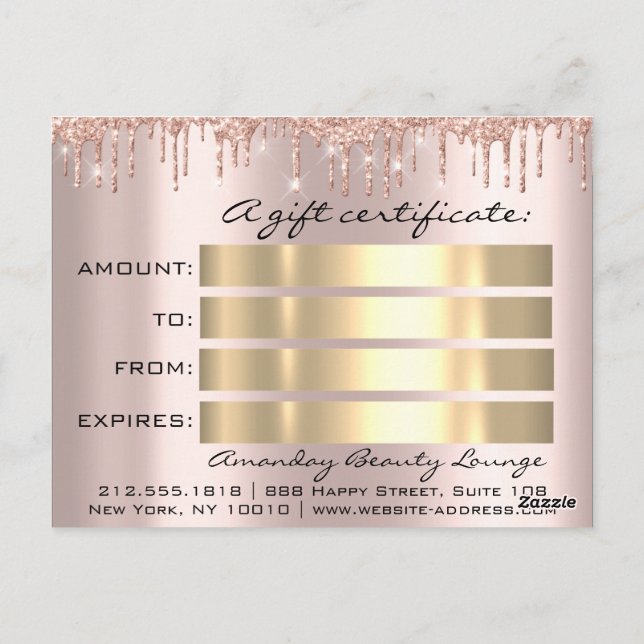 Gift Certificate Gold Drip Holidays Confetti Rose Postcard (Back)