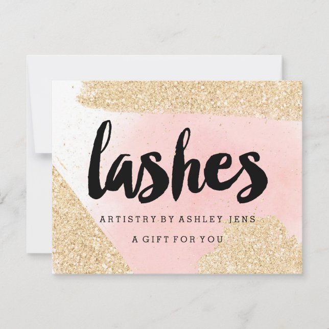 Gift certificate gold glitter pink lashes script (Front)
