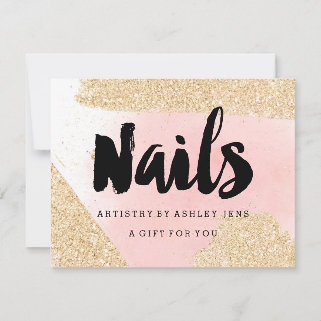 Gift certificate gold glitter pink nails script (Front)