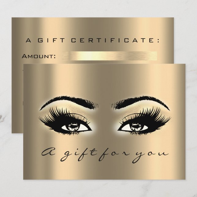 Gift Certificate Gold Lashes Beauty Makeup Invitation (Front/Back)