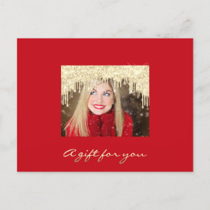 Gift Certificate Golden Drips Holidays Red Modern Postcard