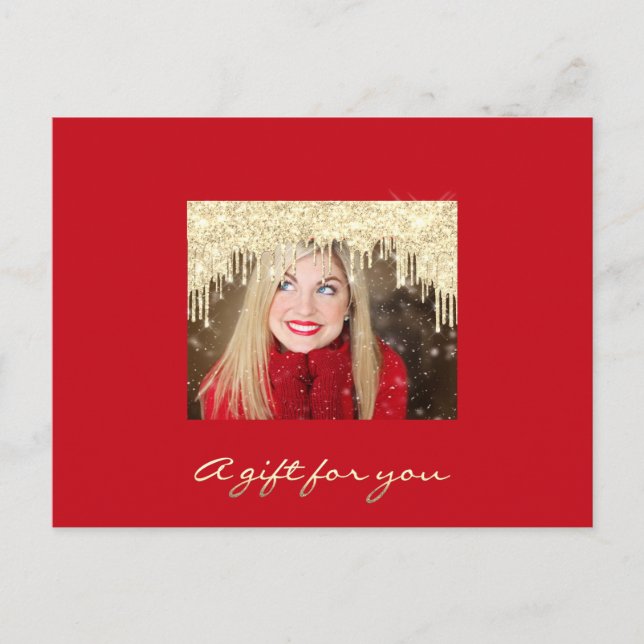 Gift Certificate Golden Drips Holidays Red Modern Postcard (Front)