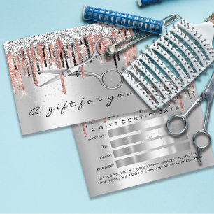 Gift Certificate Hairdresser Silver Rose Scissors