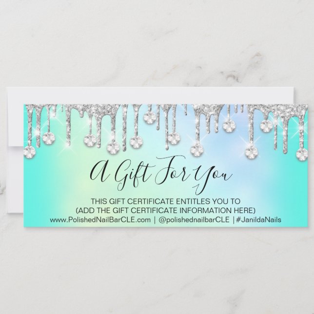 Gift Certificate Holograph Glitter Diamond Mint (Front)