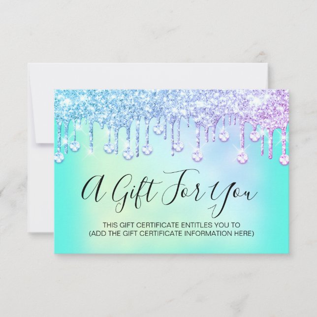 Gift Certificate Holograph Glitter Drip Nails Pink (Front)