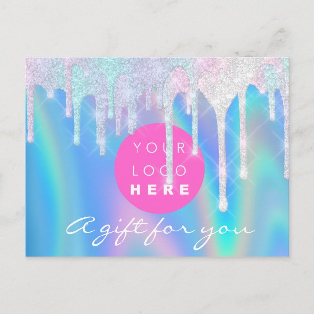 Gift Certificate Holograph Unicorn Blue Logo Postcard (Front)