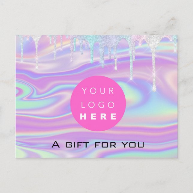 Gift Certificate Holograph Unicorn Logo Pink Drip Postcard (Front)