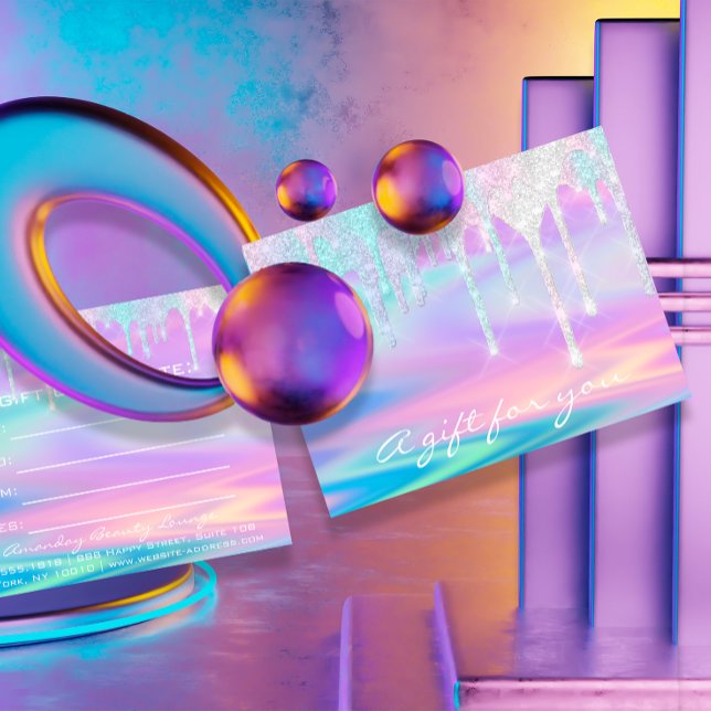 Gift Certificate Holograph Unicorn Pink Mermaid Postcard (Gift Certificate Purple Pink Violet Drips Abstract Modern FlorenceK )