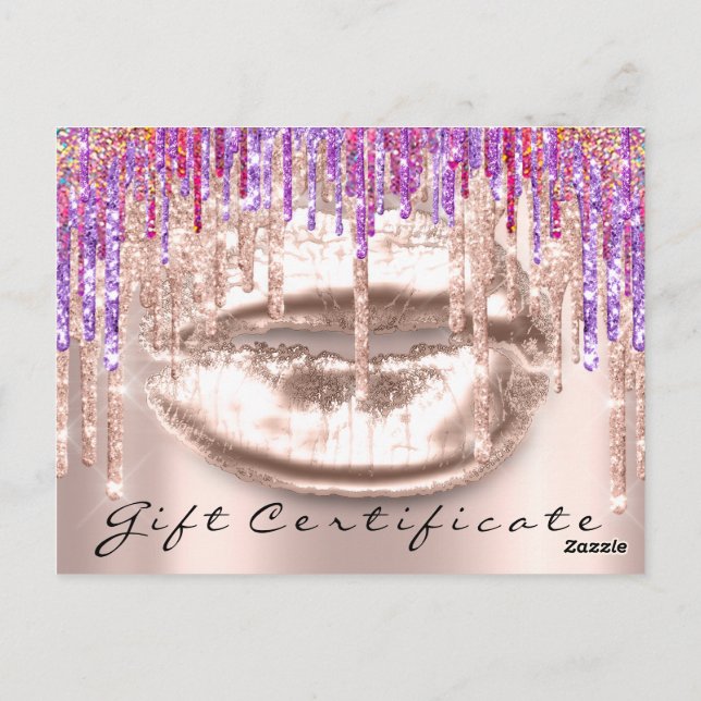 Gift Certificate Kiss Lips Makeup Rainbow Unicorn Postcard (Back)
